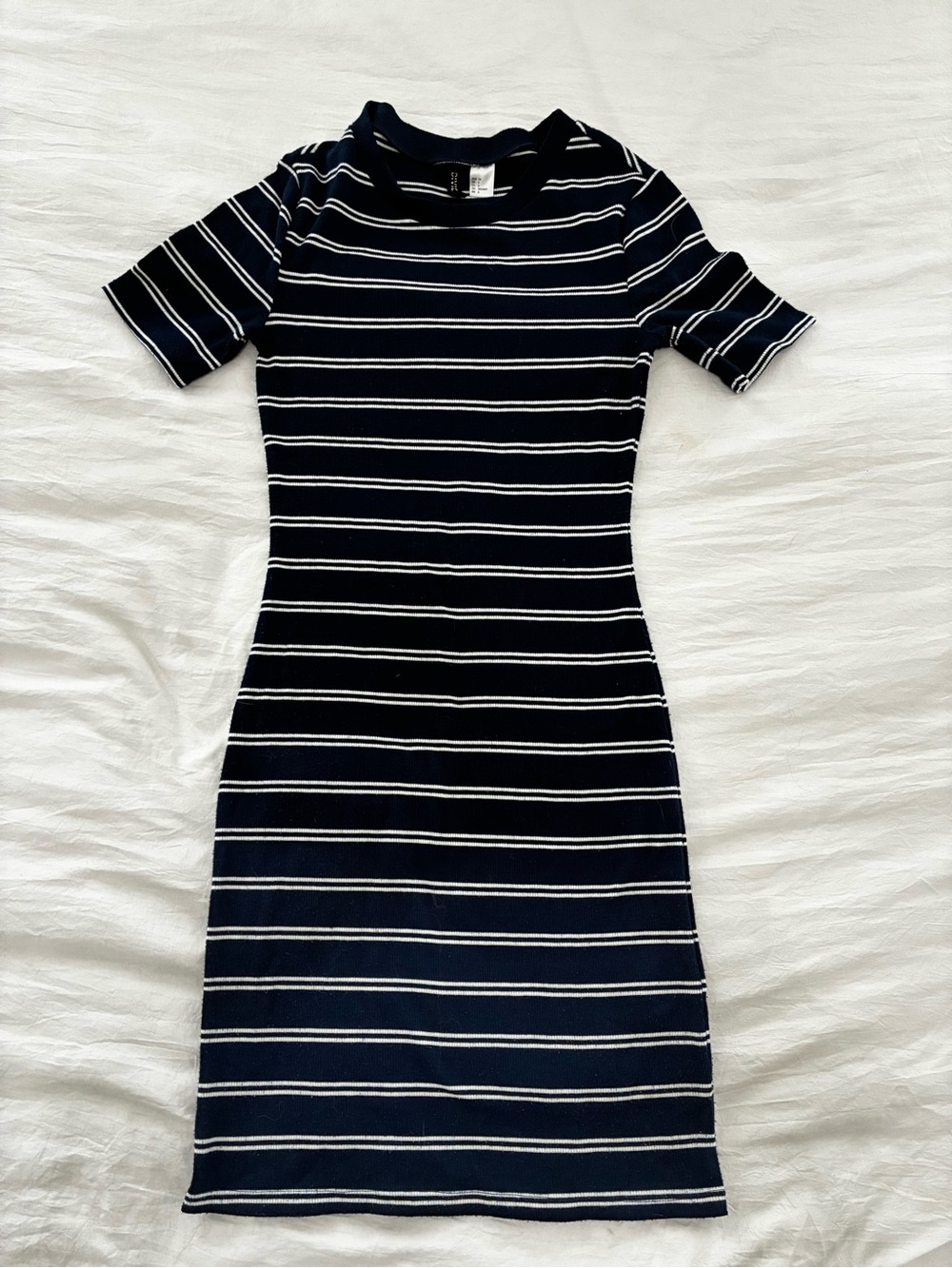 H&M Navy & White Striped Ribbed Midi Dress